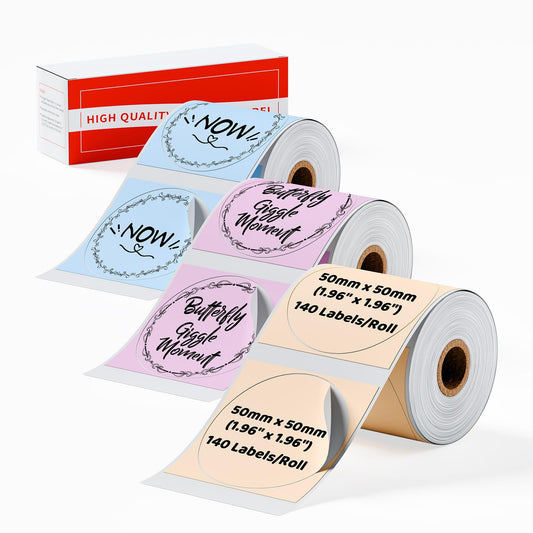 M220 Label, M110 Thermal Labels Round - 1.96"(50mm) Waterproof Circle Sticker for Compatible with Phomemo M110 M150 M220 M221 M250 M260 M100 Labels Printer, Pink, Blue, Khaki, 3 Rolls for Logo, Thanks Pink Blue Khaki 1.96"x1.96"