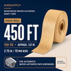 AIRSUPPLY 2.75 in x 450 ft Water Activated Reinforced Kraft Tape, 2 Rolls