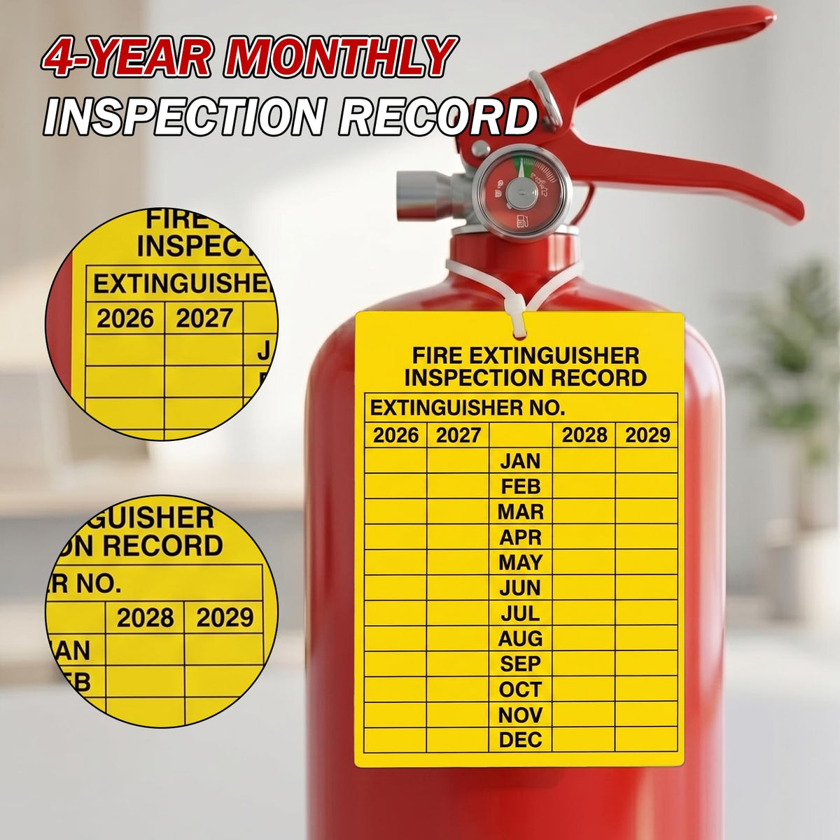 100 Pack Fire Extinguisher Inspection Tags 2026-2029 Plastic