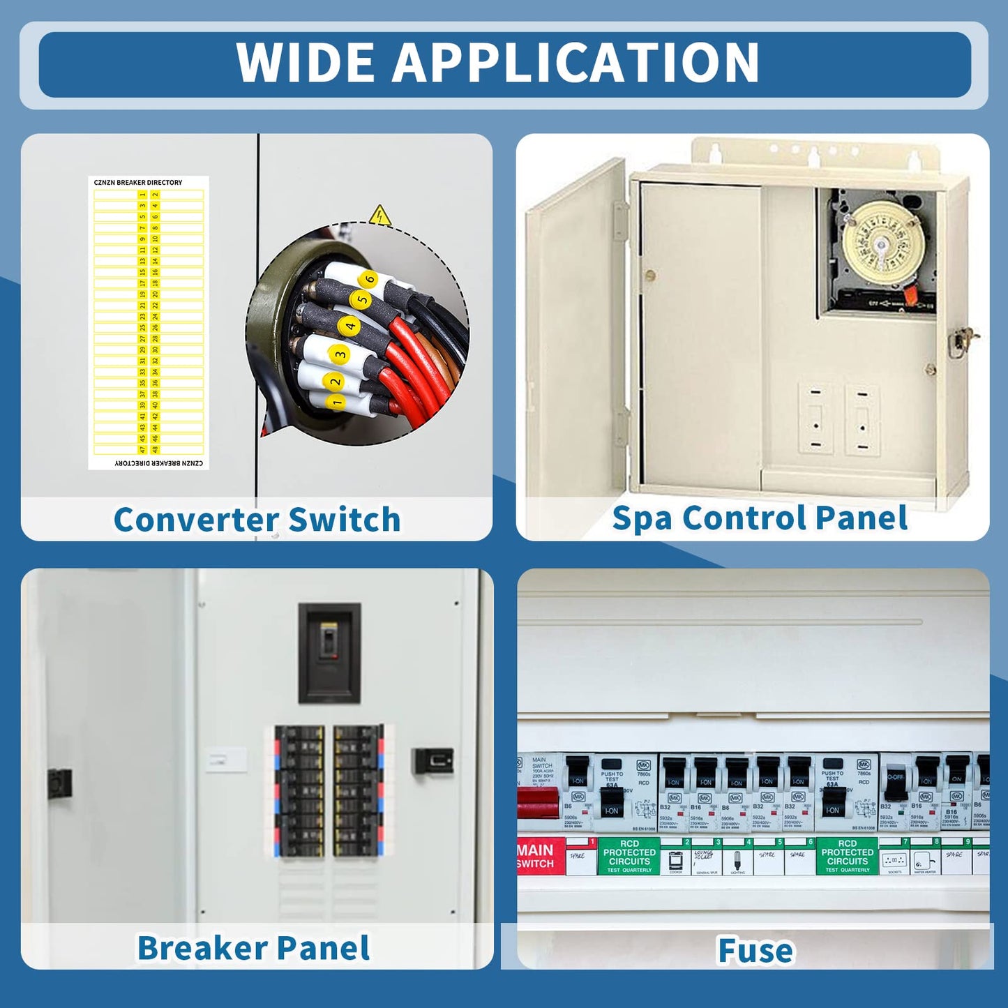 Electrical-Panel Labels Circuit Breaker-Box Stickers - 48*3 Blank Number Directory, Easy Read Adhesive Reusable Sign for Load Center, Switch/Fuse Organizer, Cable/Wire Markers, House/Office/Commercial