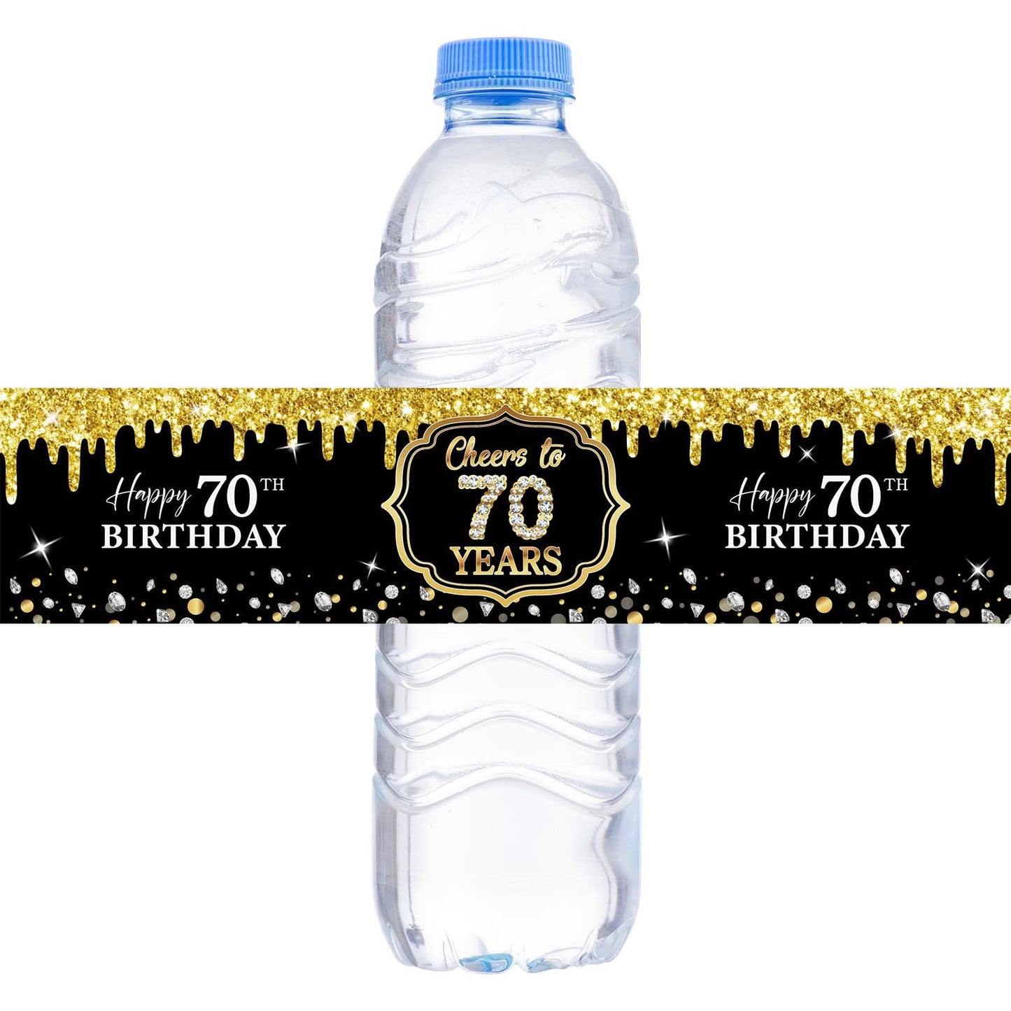 WOWOPA 32Pcs Cheers to 70 Years Water Bottle Labels, Happy 70th Birthday Labels Stickers for Women and Men Birthday Party Decorations - Black