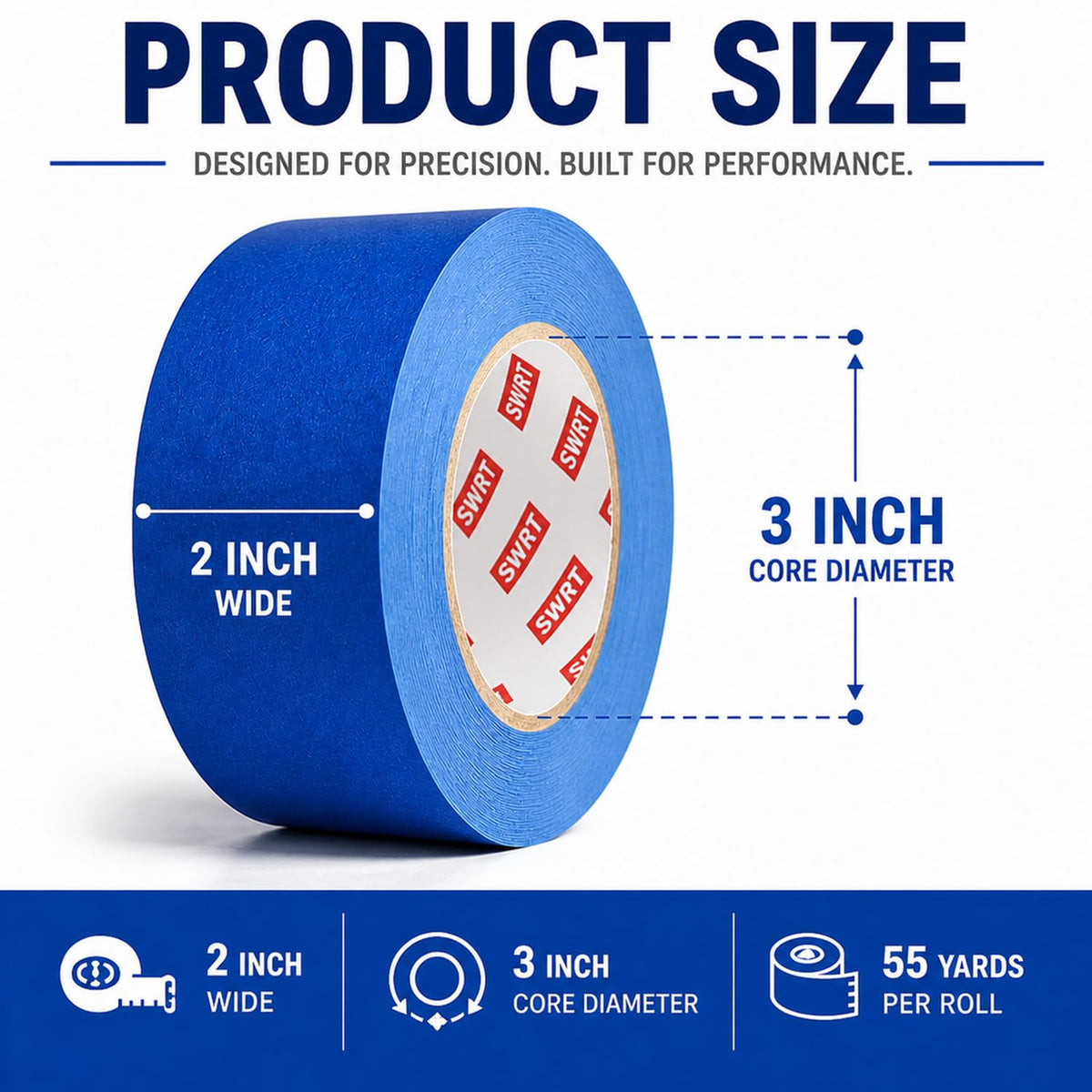 SWRT Blue Painters Tape 2 Inch Wide – 24 Rolls x 55 Yards (1320 Total Yards), Clean Removal Masking Tape for Sharp Paint Lines on Walls, Trim & Baseboards, Easy Tear for DIY & Home Renovation Projects