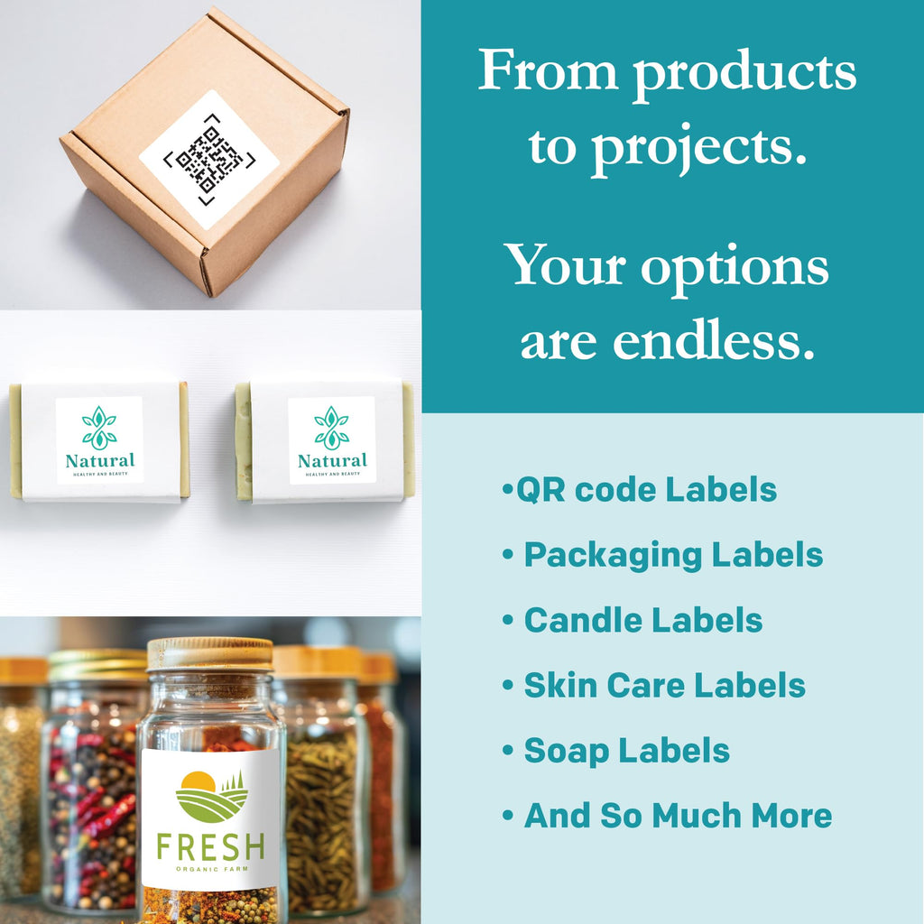 Premium Label Supply White Sticker Square Labels with Bleed – 2" x 2" – Laser/Inkjet Compatible – (12 per Sheet), 100 Sheets – 1,200 Total Adhesive Labels 1,200 Labels