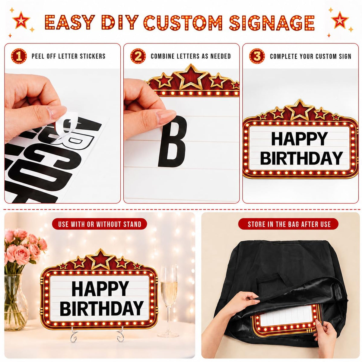 4 Pack Bottle Service Sign Set, Wedding Signs for Reception Red & Gold
