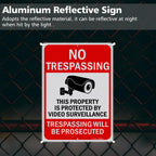 Large Video Surveillance Signs, 14x10 Inches No Trespassing Sign Private Property Sign, Reflective Aluminum, Fade Resistant,Indoor or Outdoor Use (4-Pack) 14x10" 4 Pack