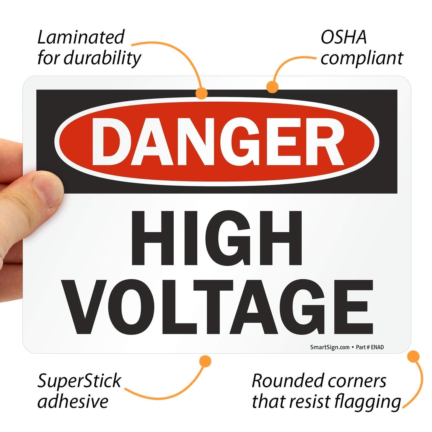 SmartSign (Pack of 4) 5 x7 inch “Danger - High Voltage” OSHA Sticker Labels, 5 mil Laminated Polyester with SuperStick Adhesive, Red, Black and White, Made in USA 5" x 7" SuperStick Label (Pack of 4)