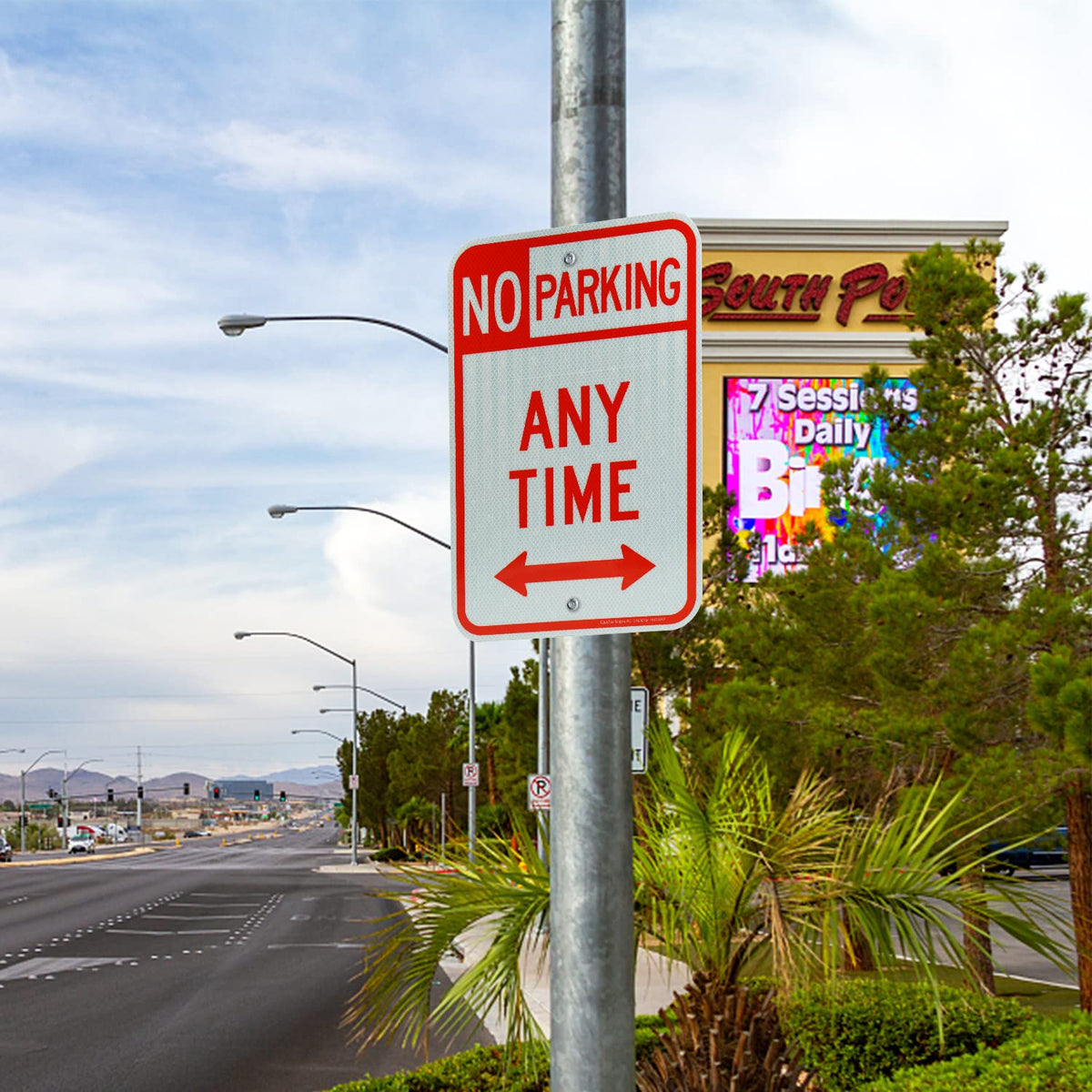 2 Pack No Parking Anytime Sign with Arrows, No Parking Sign, 18 x 12 Inches Engineer Grade Reflective Sheeting Rust Free Aluminum, Weather Resistant, Waterproof, Durable Ink, Easy to Mount Red-No Parking Anytime-2 Pack
