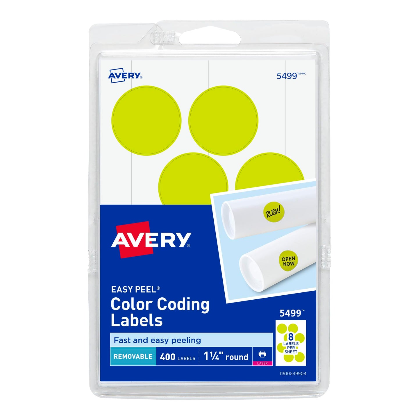 Avery Self-Adhesive Removable Labels, 1.25 Inches Diameter, Yellow Neon, 400 per Pack (5499)
