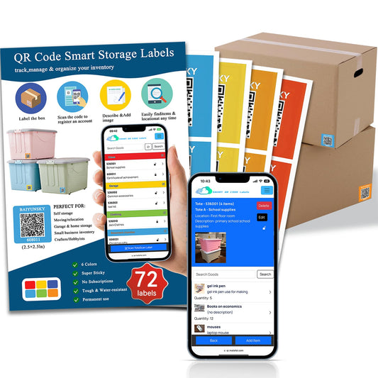Smart QR Code Labels for Storage, Color Coded Scannable Stickers for Storage Bins, Moving Containers &Office Organization, Inventory Organizer.No Annual Fee, 72 Unique QR Code Stickers (2.5"x2.5")