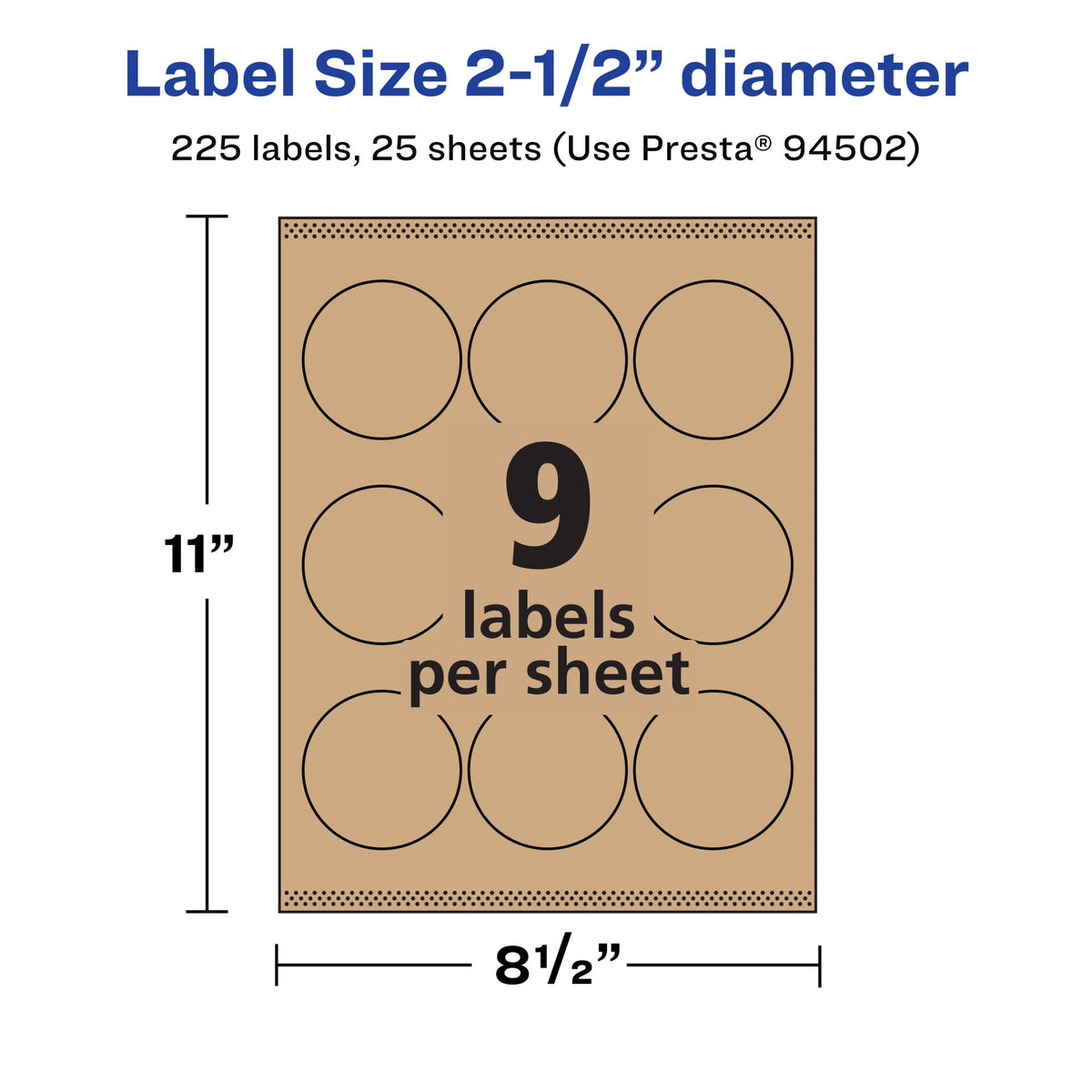 Avery® Kraft Brown Round Labels, Sure Feed® Technology, 2.5" Diameter, 225 Kraft Brown Labels, Print-to-The-Edge, Laser/Inkjet Printable 225 labels