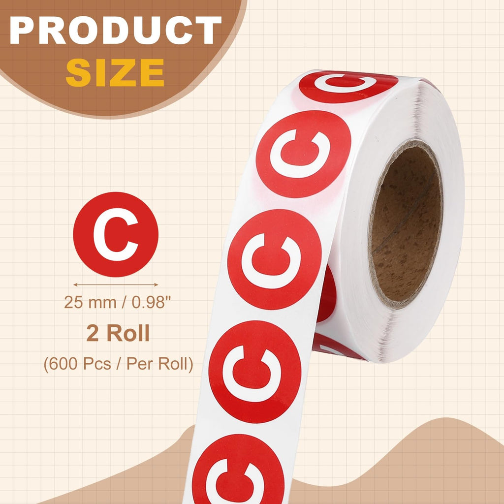 PATIKIL 1" Letter Stickers,1200Pcs Alphabet Stickers Letter C Label,Red 1 Inch