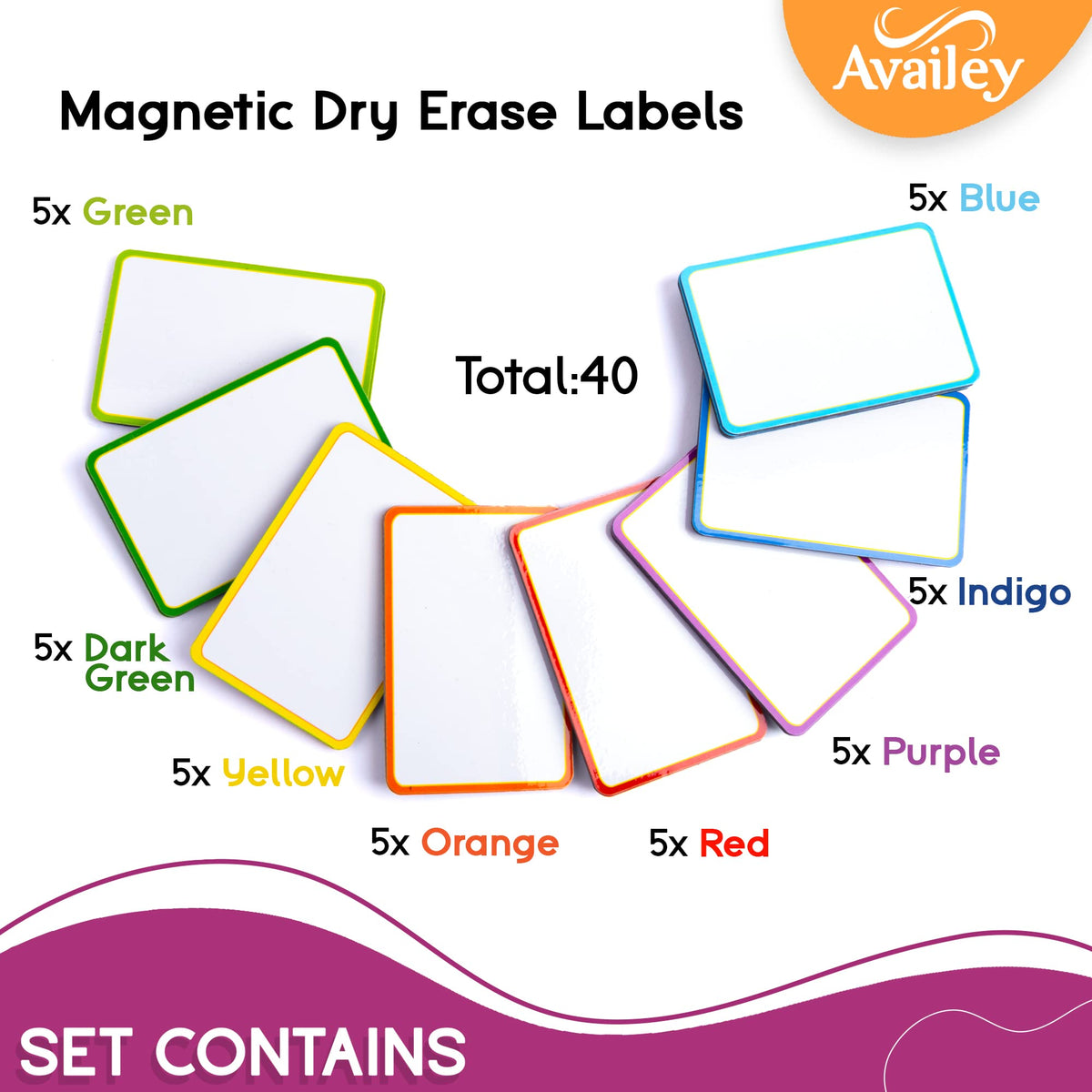 Availey 72 Pcs Magnetic Dry Erase Labels - 40 Pieces of 3 x 2 with Colored Border and 32 Pieces of 4 x 1.8 with Full White Front