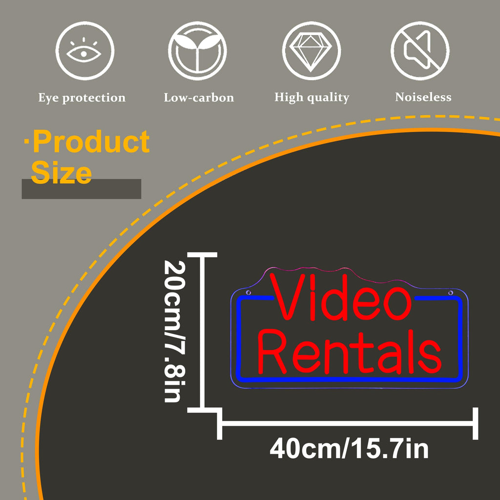 Allball Video Rentals Neon Sign, Movie Night LED Neon Light USB Powered Dimmable, for Home Cinema Basement Bar Gaming Room Private Cinema Movie Theme Birthday Gifts(15.7 * 7.8 In) red + blue