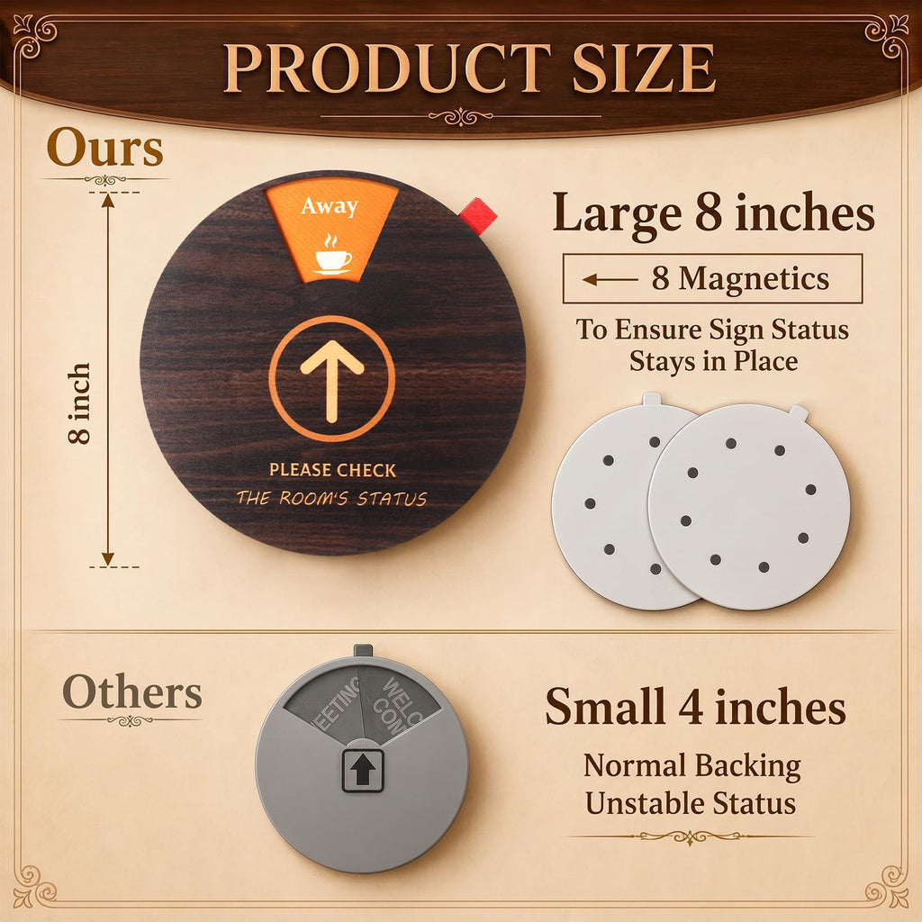 Chunful 6 Pcs 8" Large Office Door Sign 8 Status Options Wheel, Wood Color