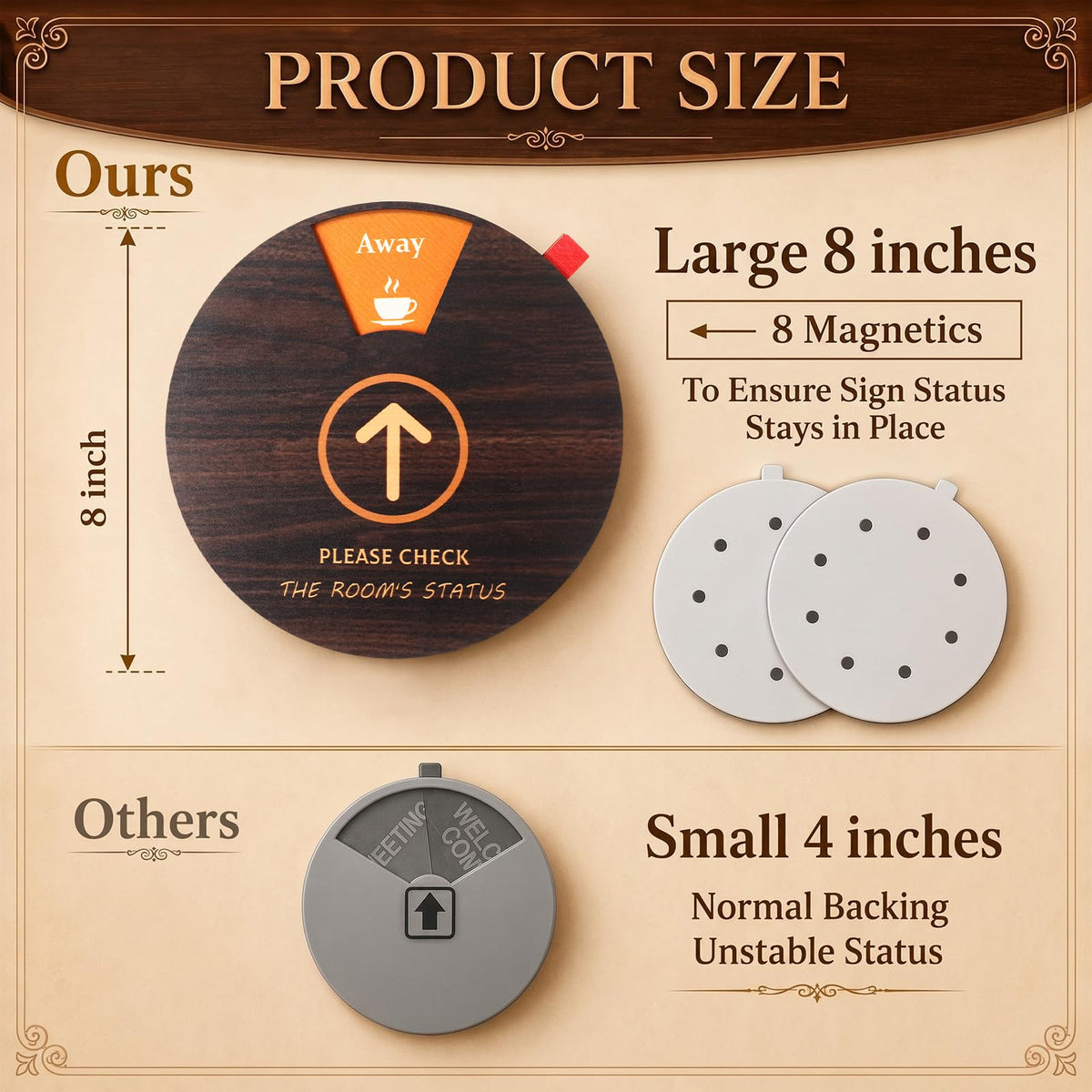 Chunful 6 Pcs 8" Large Office Door Sign 8 Status Options Wheel, Wood Color