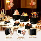 6PCS Buffet Risers,Food Display Stands with Mini Sign and Marker,for Buffet Table,Black Acrylic Cube Boxes Nesting Risers,Hollow Bottoms,for Cake Catering Dessert Party(8",7",6",5",4",3") Black with Sign