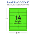 Avery® Printable Rectangle Labels, Sure Feed® Technology, 1-1/3" x 4", Neon Green Labels, Laser/Inkjet Printable, 280 Total, Great for Mailing and Packaging 280 labels
