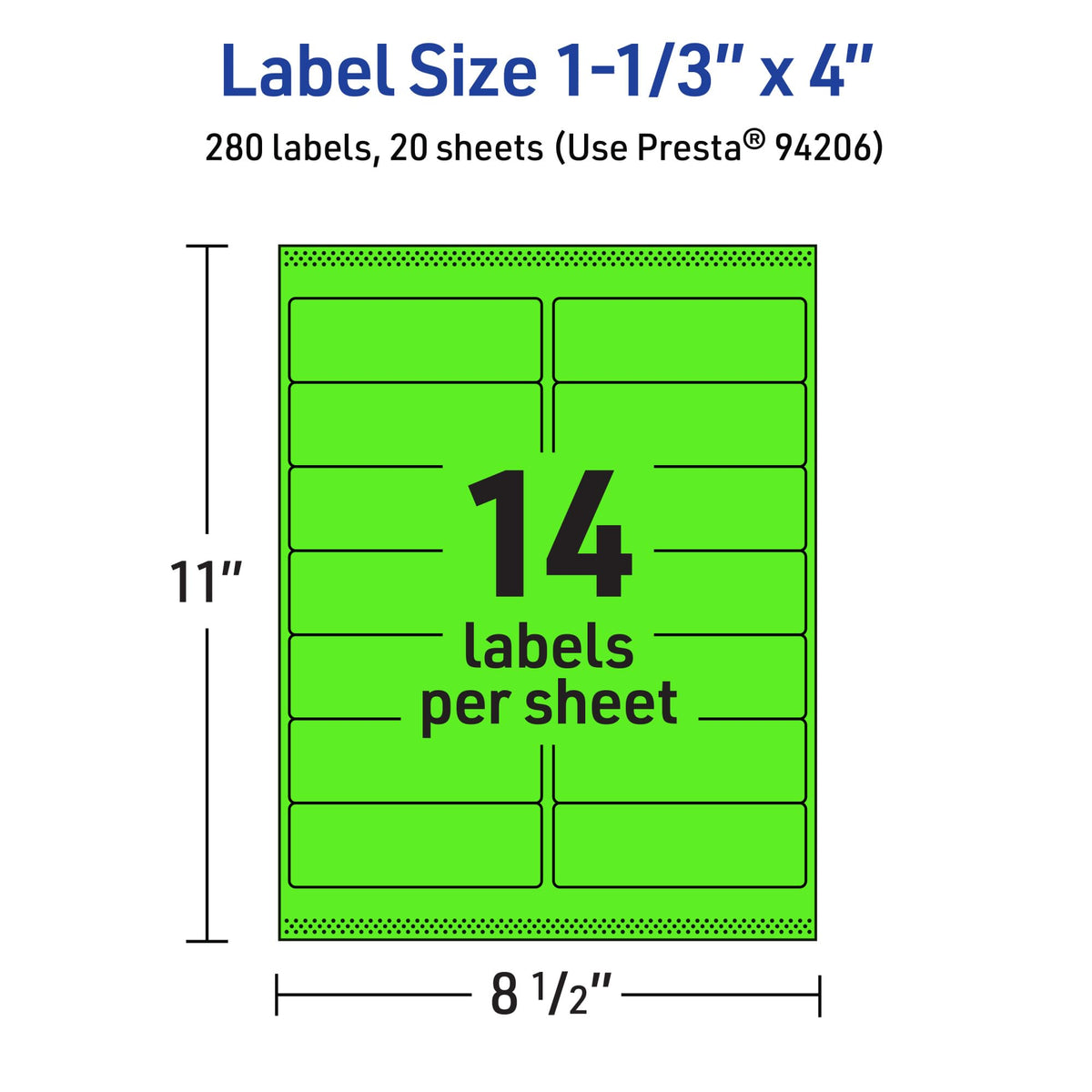 Avery® Printable Rectangle Labels, Sure Feed® Technology, 1-1/3" x 4", Neon Green Labels, Laser/Inkjet Printable, 280 Total, Great for Mailing and Packaging 280 labels