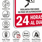 SmartSign 18 x 12 inch “24 Hours A Day - Video Camera Surveillance, No Trespassing, Vigilancia Por Video” Bilingual Metal Sign, 63 mil Laminated Rustproof Aluminum, Red, Black and White 18" x 12"