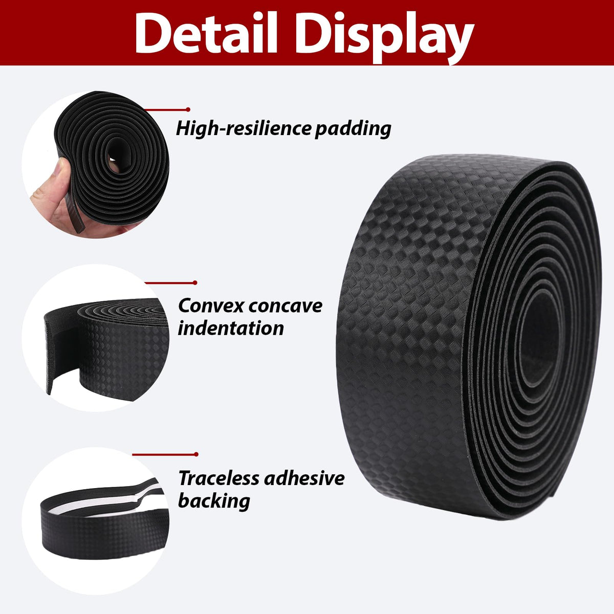 Road Bike Handlebar Tape, Anti-Slip PU EVA Bar Tape, Textured Bicycle Grip Wrap for Road & Gravel Bikes, Thickened Shock Absorbing Handlebar Tape with Bar End Plugs