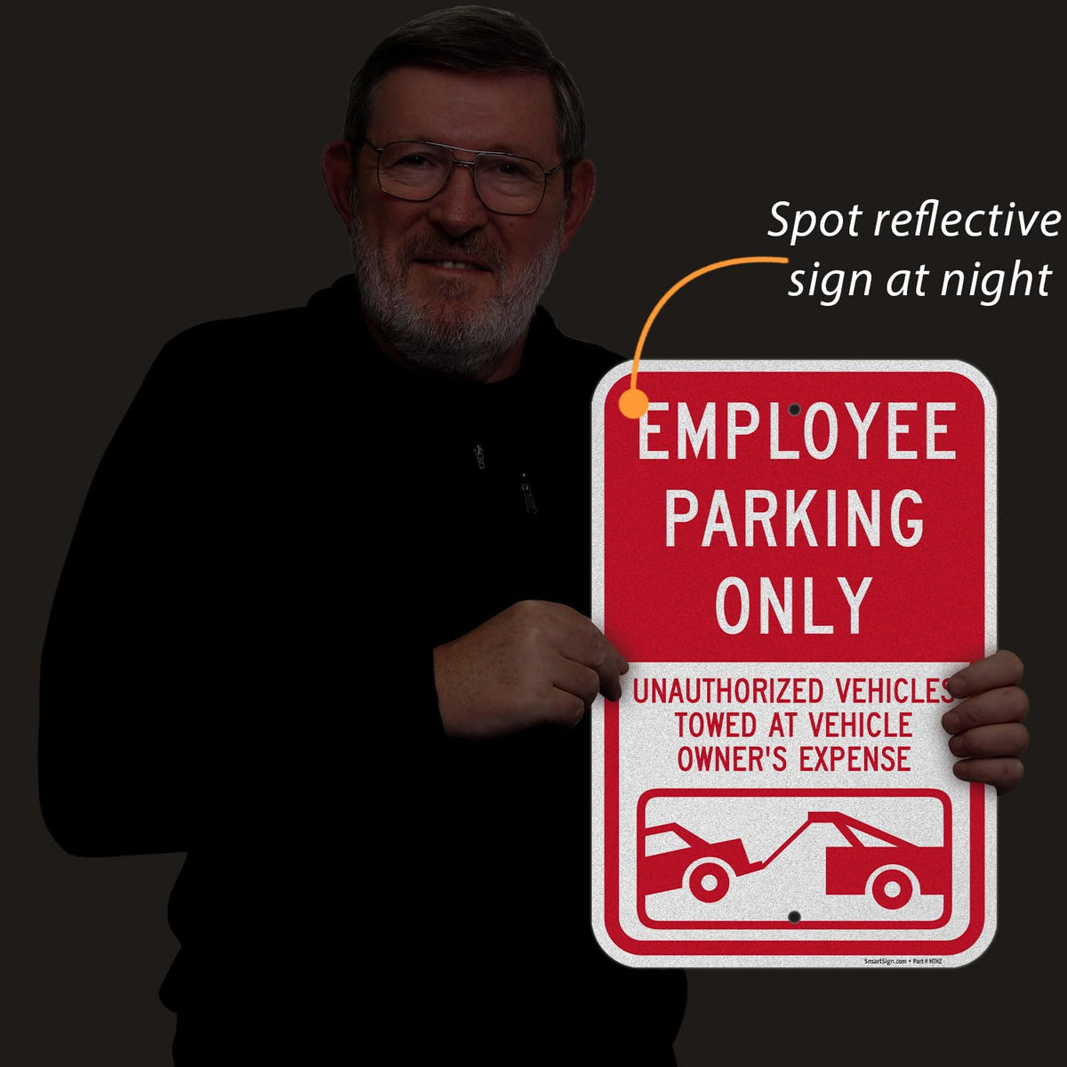 SmartSign Employee Parking Only Unauthorized Vehicles Towed Sign - 12" x 18", 120 mil Aluminum Composite (ACM), Engineer Grade Reflective Material, Red and White, Made in USA 12" x 18" ACM EG Reflective