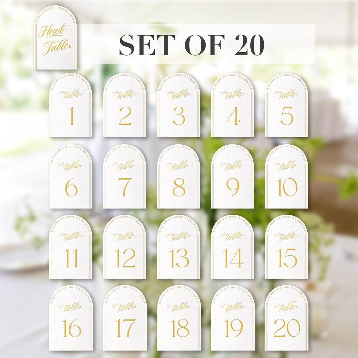 Wedding Table Numbers 1-20 with Head Table, Gold Table Numbers, Art Paper