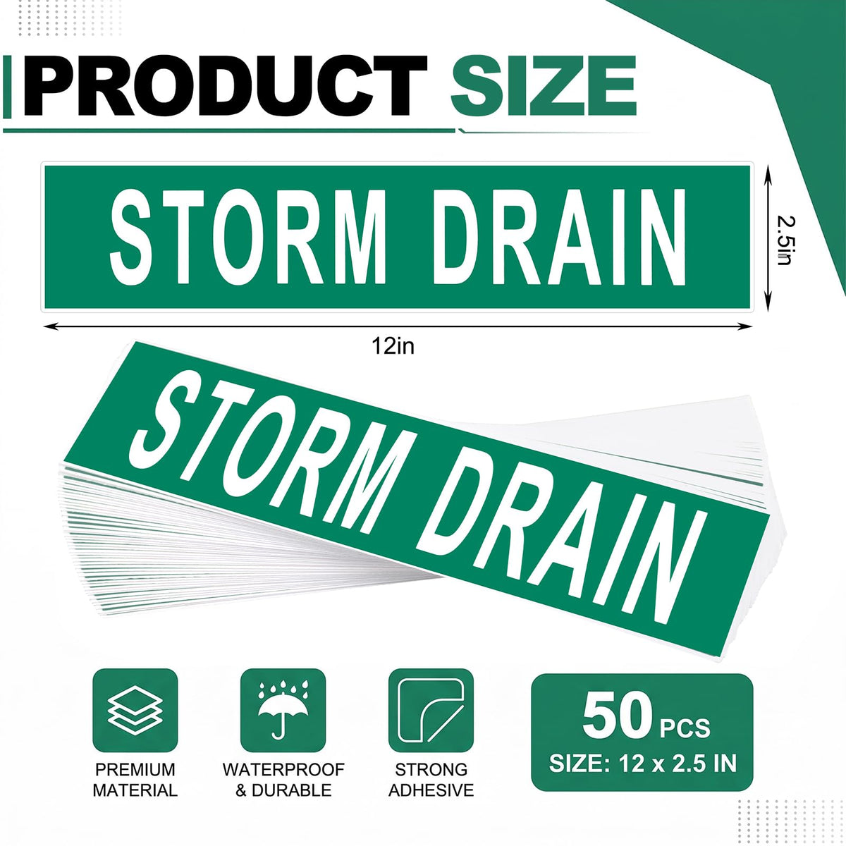 50 Pack Storm Drain Water Pipe Labels, Self Adhesive