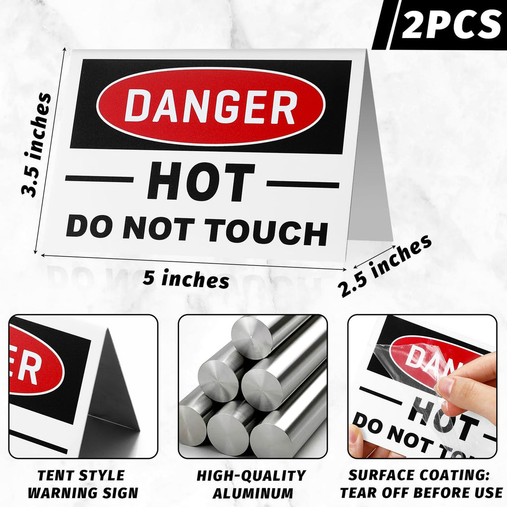 2 Pcs Danger Hot Do Not Touch Warning Signs, 5x3.5" Aluminum 2