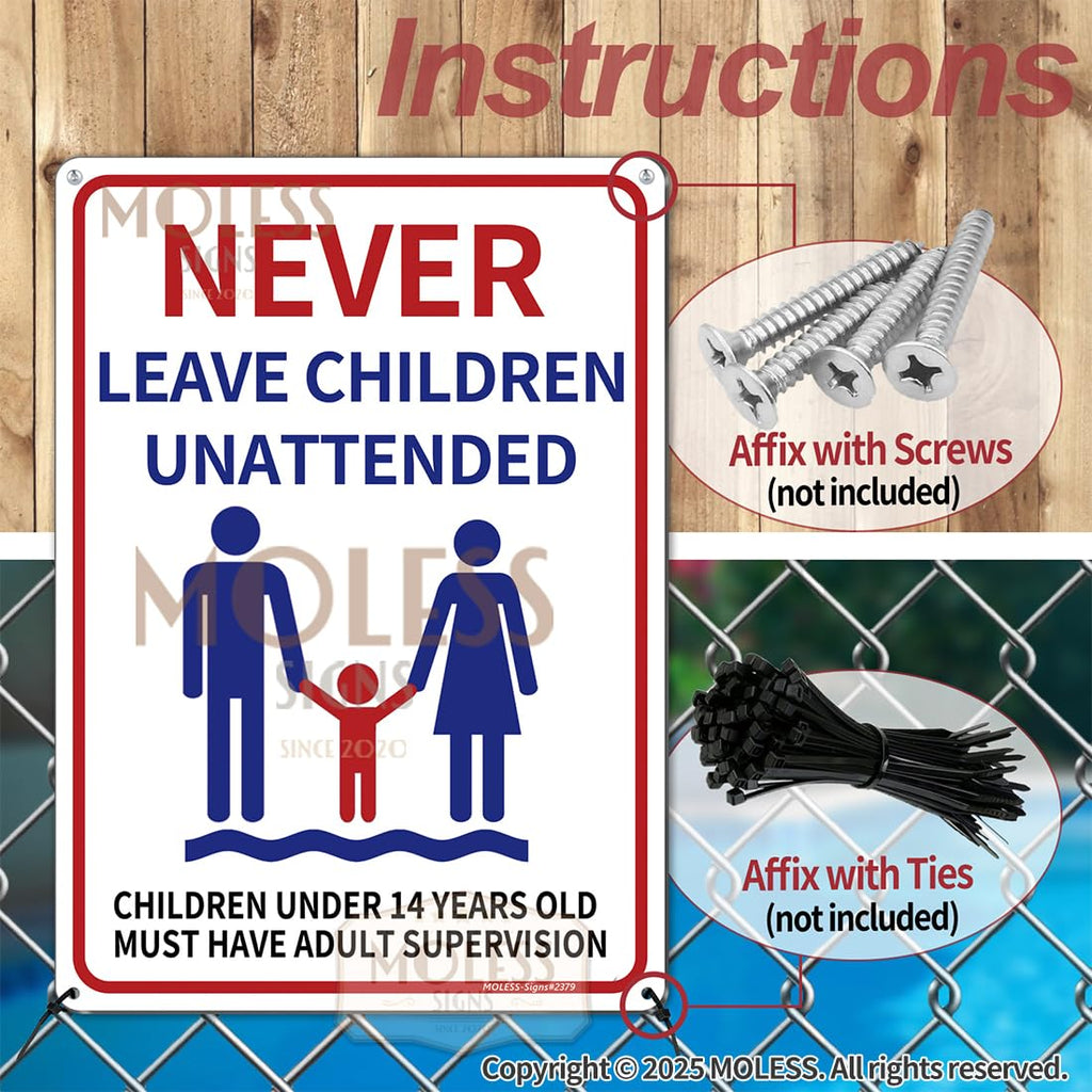 14x10″ Pool Safety Signs, Pool Signs for Outside, 2 Pack, PSP-2302 NoLifeguard & AttendChildren