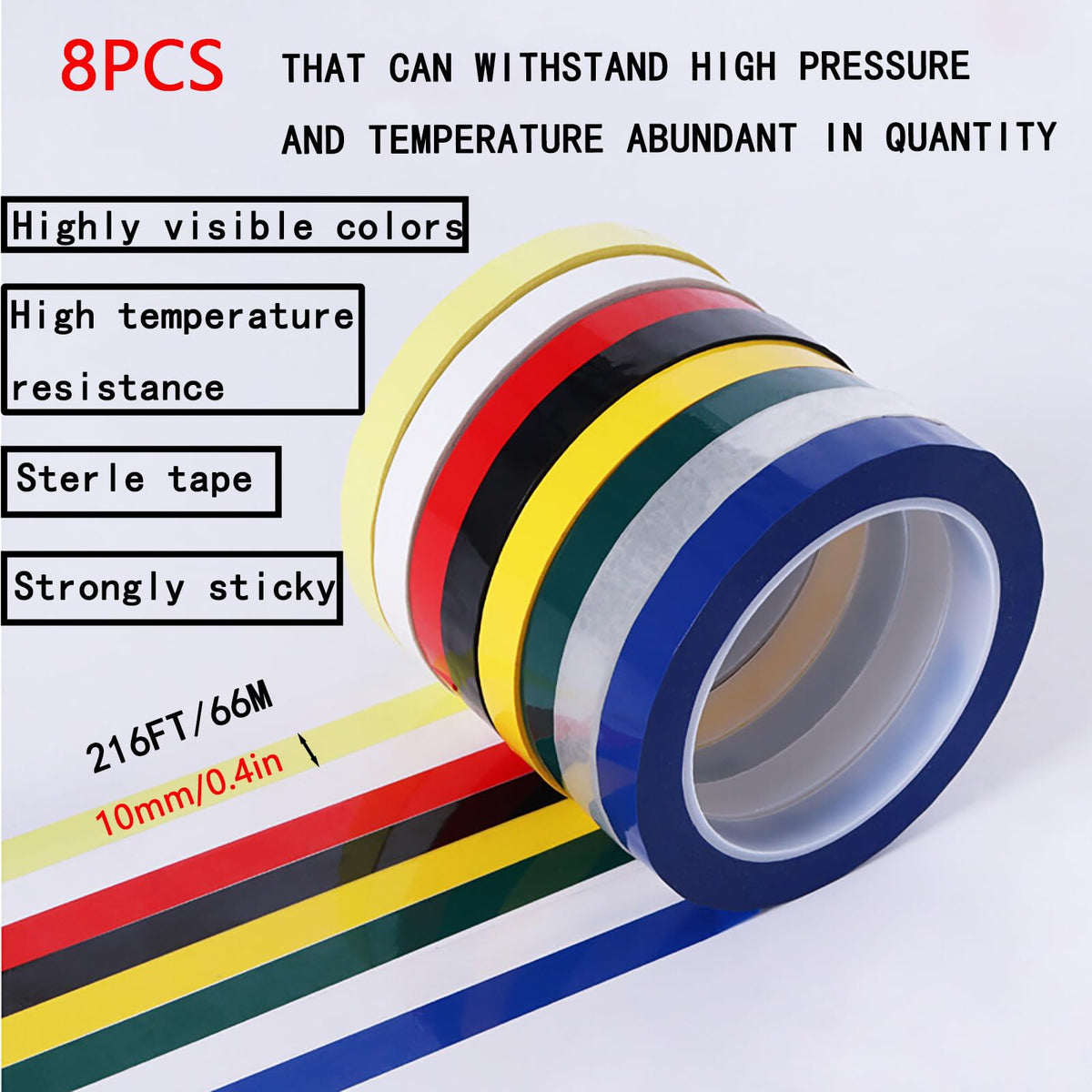 8 Rolls 0.4 Inch Colorful Autoclave Tapes, 216 Feet Each, Dental & Instrument ID, Autoclavable Up to 270F Blue