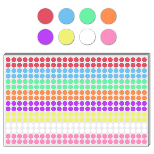 6000 Pieces, 1/4 inch - Small Colored Dot Stickers, Round Circle Labels - 8 Colors 6,000 Pieces