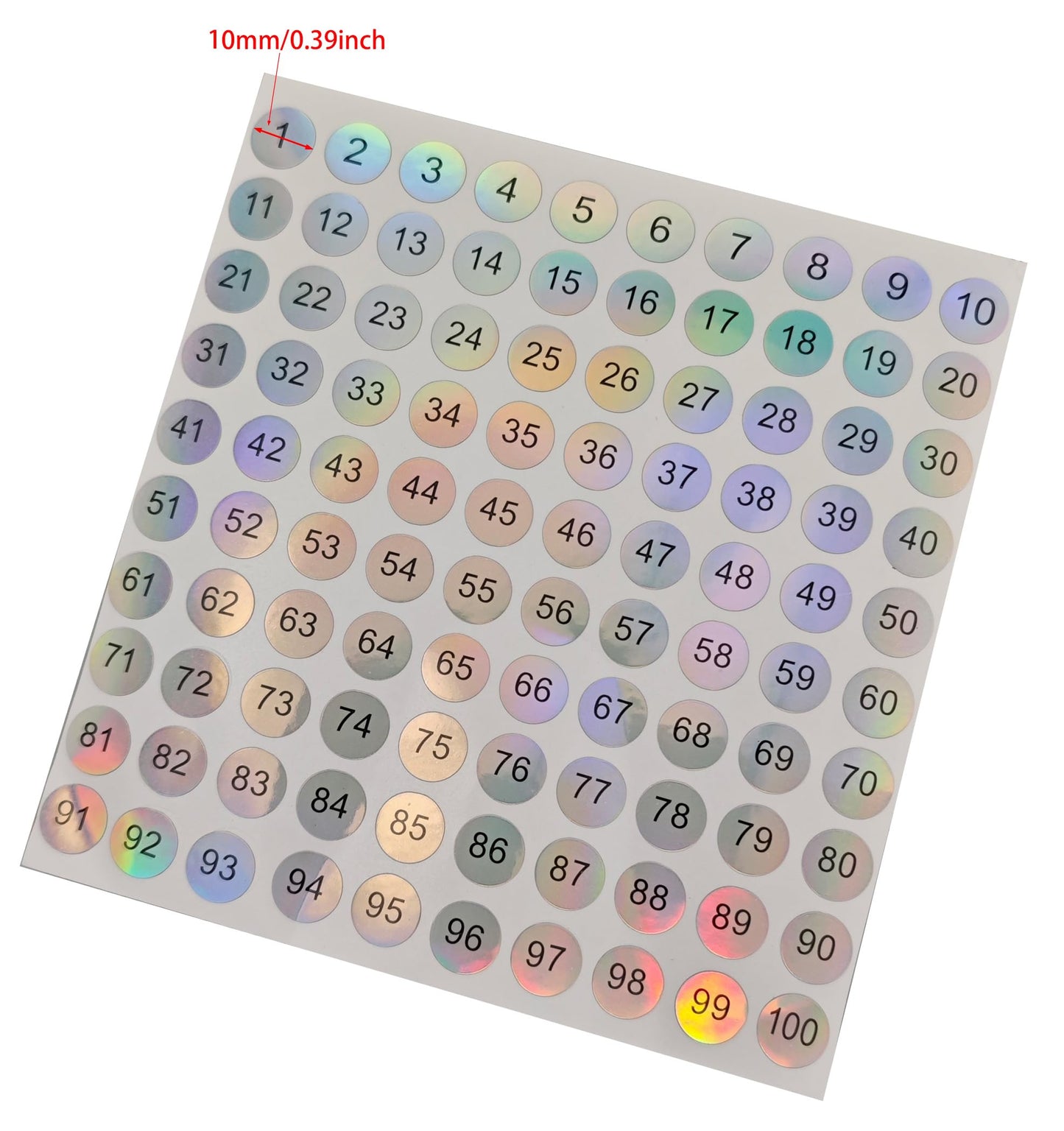 15PCS 1 to 100 Reflective Laser Small Circular Continuous Digital Stickers/self-Adhesive Inventory Storage Organization Label Stickers, Durable and Easy to Stick Reflective Numbers