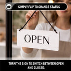 Open Closed Business Sign – Double Sided Real Ash Wood Hanging Open Sign for Storefront Door or Window - White Minimalist We Are Open Sign - 10 x 4 Inch