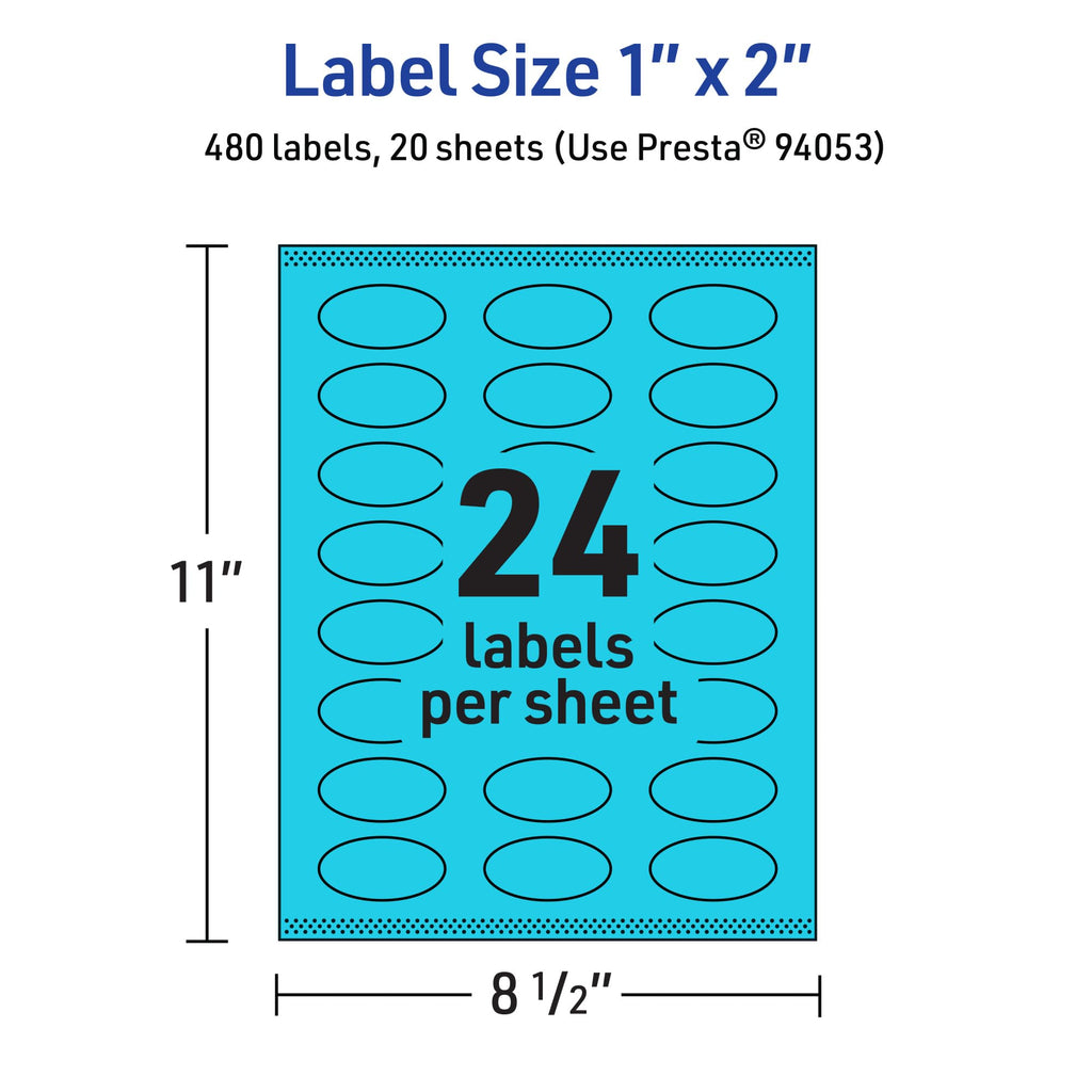 Avery® Printable Oval Labels, Sure Feed® Technology, 1" x 2", Bright Blue Labels, Print-to-The-Edge, Laser/Inkjet Printable, 480 Total, Great for Soaps and Candles 480 labels