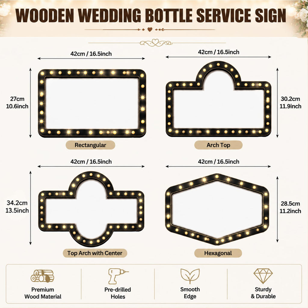 Wooden Wedding Bottle Service Signs, Black, 6 Pack Black 6Pack