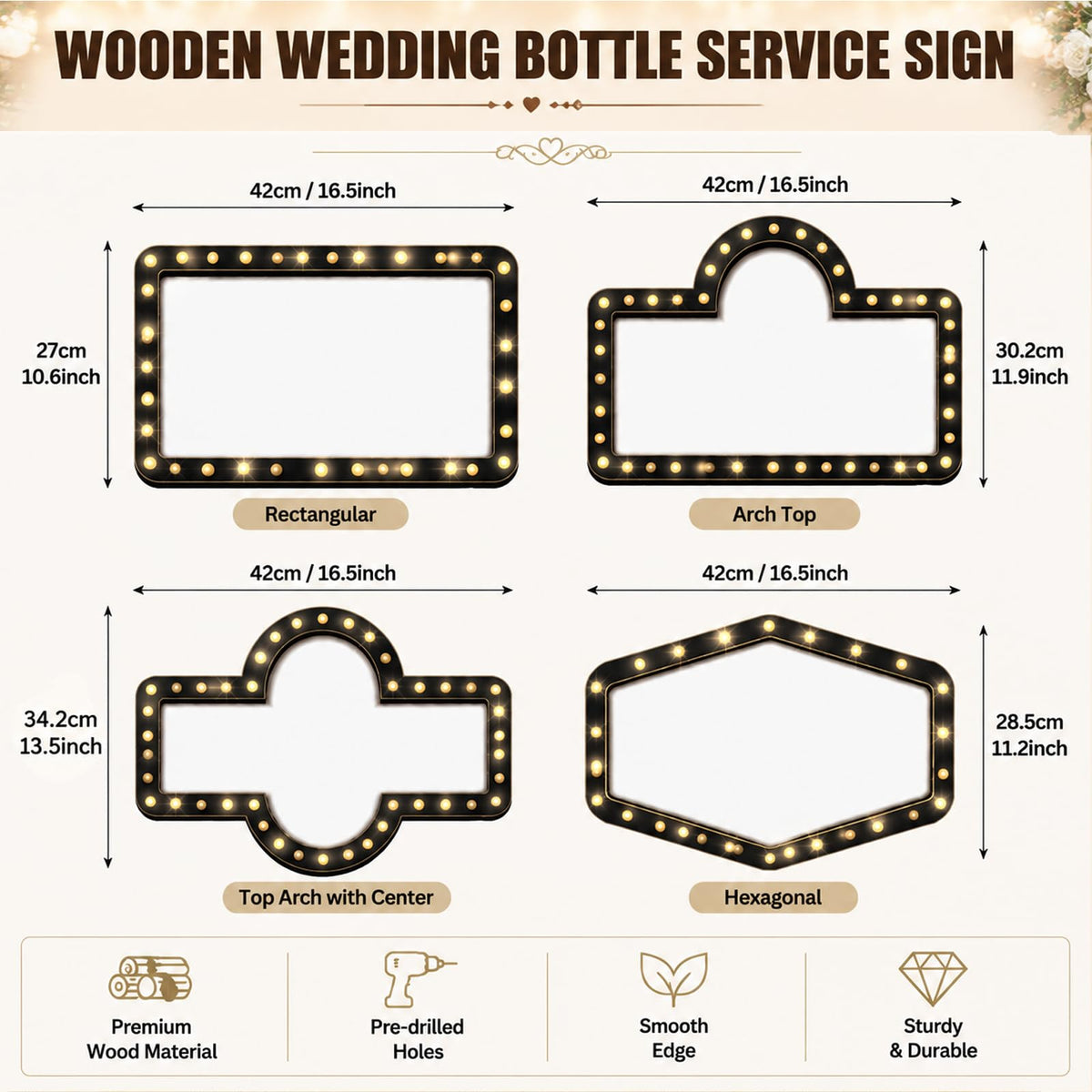 Wooden Wedding Bottle Service Signs, Black, 6 Pack Black 6Pack