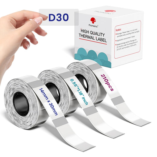 Phomemo Transparent D30 Labels Tape, Print Rose Red, Green, Blue Font on Transparent,0.55" x 1.18"(14x30mm), Self Adhesive Clear Waterproof Thermal Labels for Phomemo D30 D30S Label Maker, 3Roll