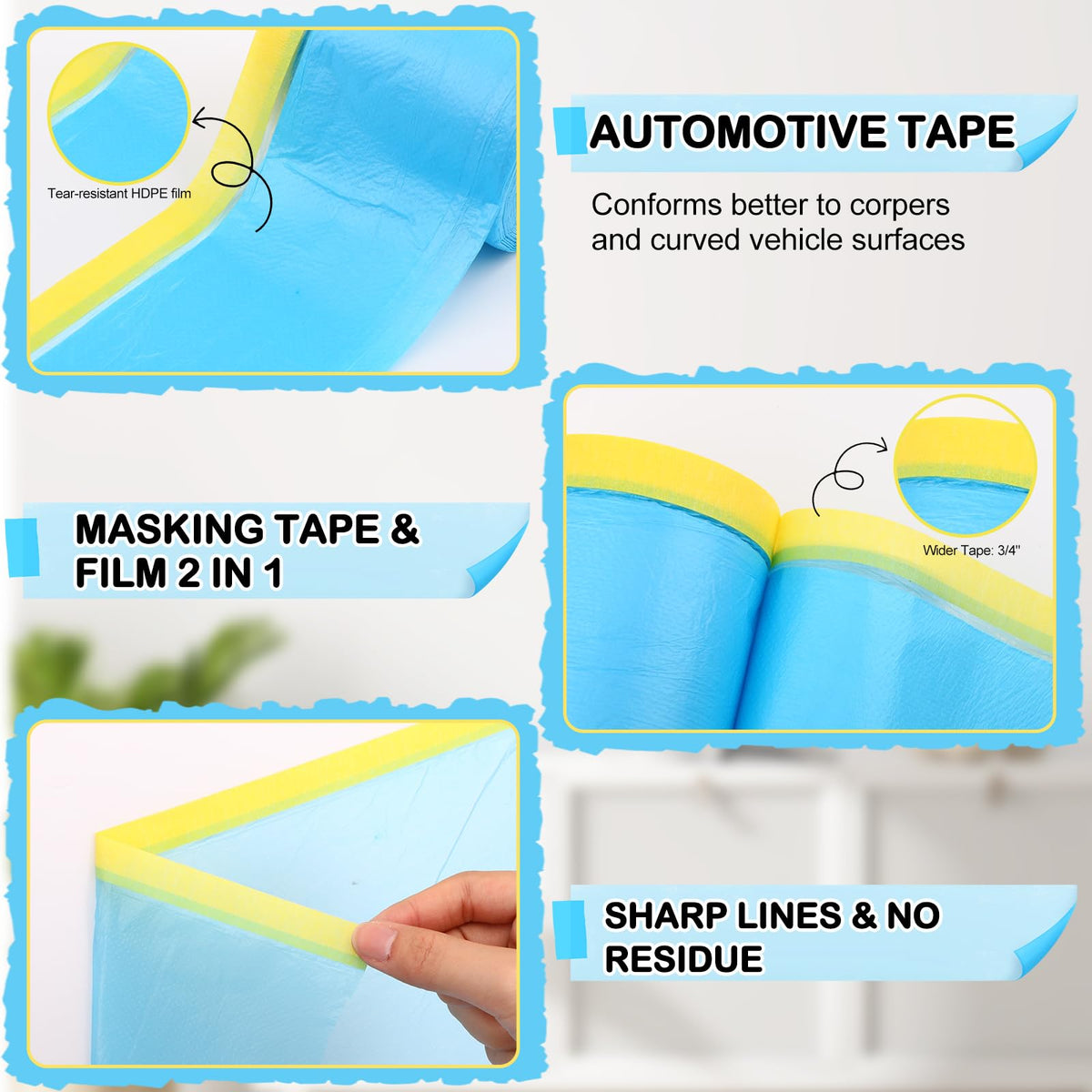 8 Roll Pre-Taped Masking Film for Painting 22'' / 43'' x 82' Plastic Sheeting Roll Automotive Painters Masking Tape Film Sheeting Cover for Walls Trim Appliance Furniture Windows(22'' X 82') 22'' X 82'