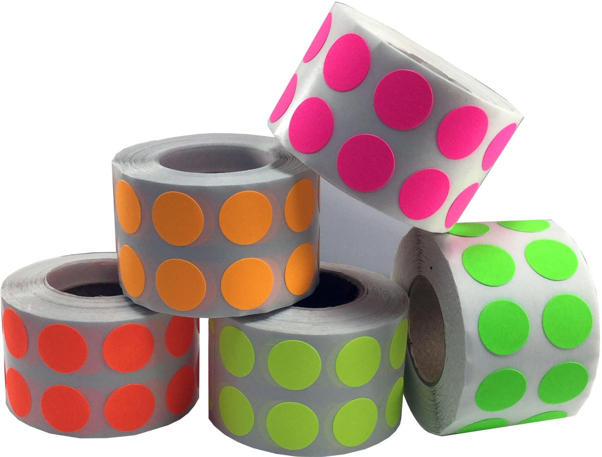 Bright fluorescent 1/2-inch color coding dot stickers by  for labeling and organization applications.