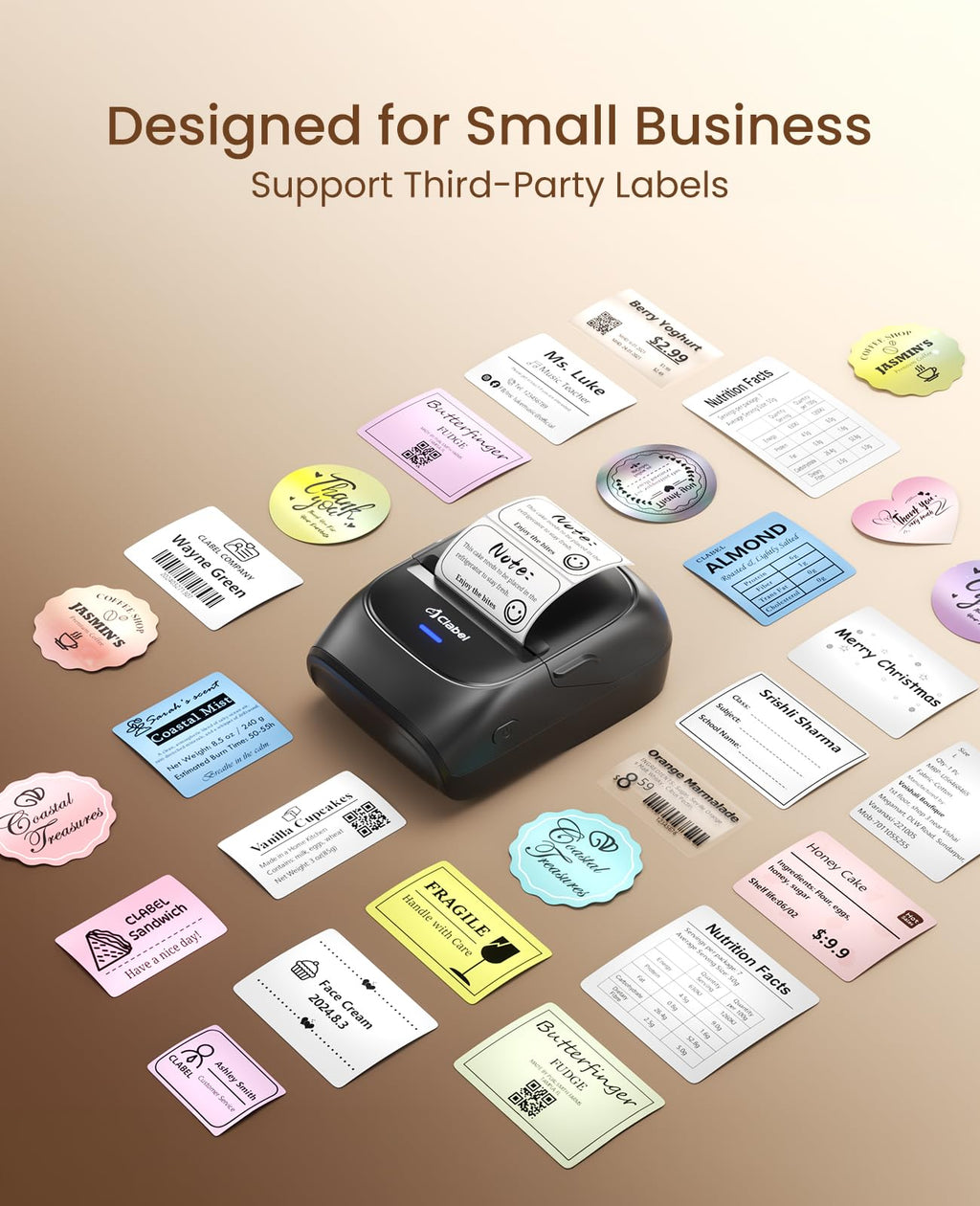 CLABEL 221B Label Printer with 5 Tapes,  2"  Bluetooth Label maker 2 Inch-Black+5roll Printer+5 Roll