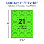 Avery® Printable Oval Scalloped Labels, Sure Feed® Technology, 1-1/8" x 2-1/4", Neon Green Labels, Print-to-The-Edge, Laser/Inkjet Printable, 420 Total, Great for Candles and Jars 420 labels
