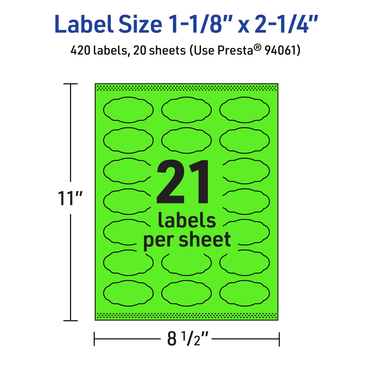 Avery® Printable Oval Scalloped Labels, Sure Feed® Technology, 1-1/8" x 2-1/4", Neon Green Labels, Print-to-The-Edge, Laser/Inkjet Printable, 420 Total, Great for Candles and Jars 420 labels