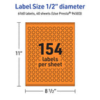 Avery® Printable Round Labels, Sure Feed® Technology, 1/2" Diameter, Bright Orange Labels, Print-to-the-Edge, Laser/Inkjet, 6,160 Total, Great for Price Stickers and Mailing Seals 6,160 labels