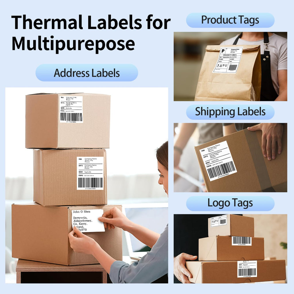 Phomemo 4X6 Thermal Labels - Shipping Labels, Thermal Printer Label, Roll Label for Shipping Label, Address, Mail, Compatible with Zebra, Munbyn, Rollo, Polono, Nelko, Pack of 500, White White-500 4x6-Roll