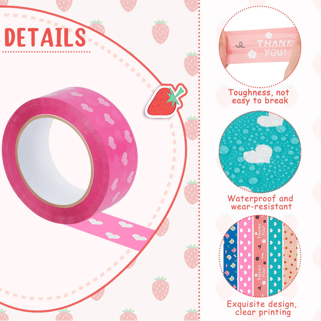 Epakh 5 Rolls Heart Printed Decorative Packing Tape, 1.77 Inch x 110 Yard