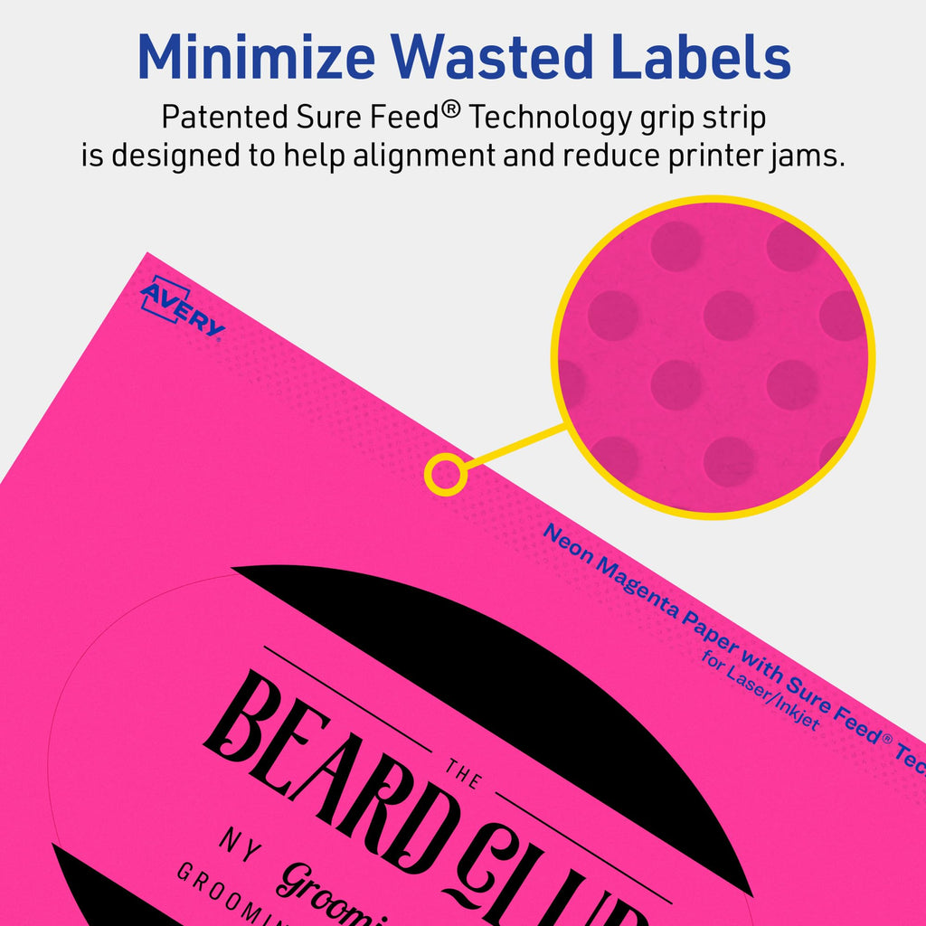 Avery Printable Oval Labels, Sure Feed Technology, 4" x 6", Neon Magenta Labels, Print-to-The-Edge, Laser/Inkjet Printable, 40 Total, Great for Packaging and Candles 40 labels