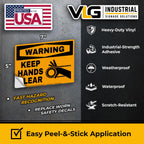 WARNING Keep Hands Clear Safety Labels 5-Pack, OSHA Style Moving Chain & Sprocket Hazard Decals, Industrial Machine Safety Stickers, Waterproof UV Laminated Vinyl, 5"x7" Equipment Warning Labels