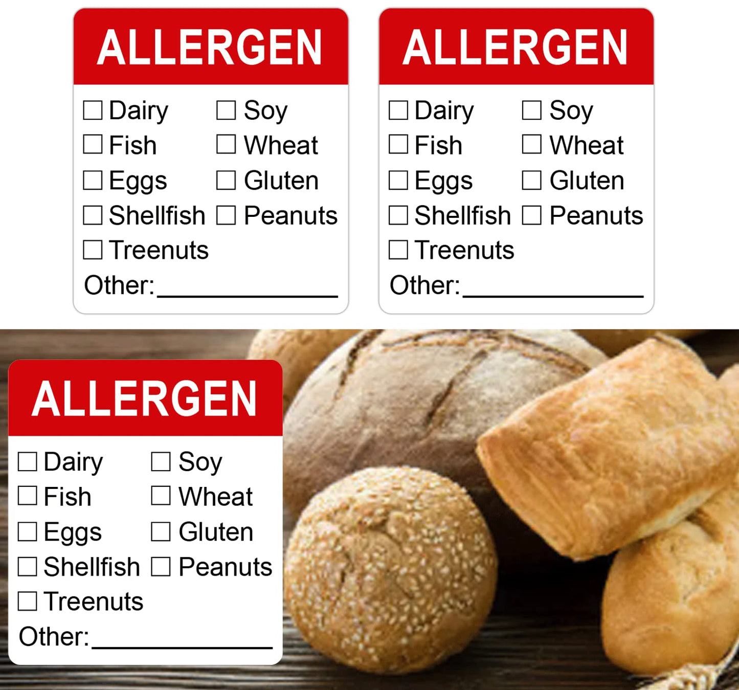 Allergen Warning Stickers Labels 1.8 X 2 Inch Fluorescent Red Allergy Warning Sticker Food Rotation Labels Adhesive Allergies Stickers for Grocery Stores, Food Packaging 500 Pcs