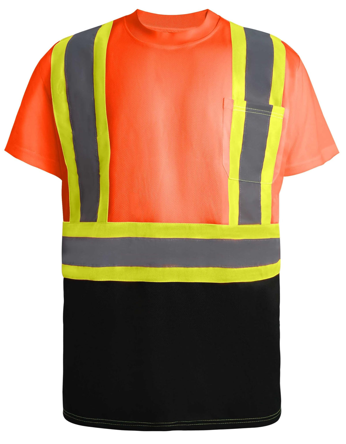 LeeHanTon Men's Short Sleeve Safety Shirts with Reflective Strips High Visibility Neon Shirts Security Work Shirts 5 Pack-orange X-Large