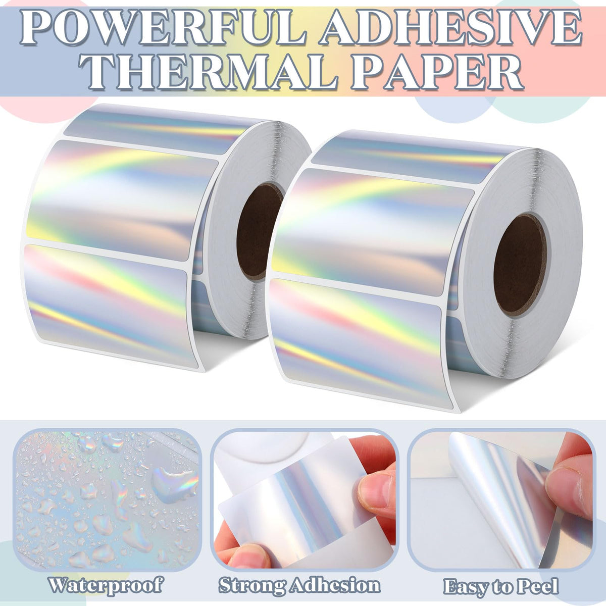 Kosiz 1000 Labels/ 2 Rolls Holographic Thermal Sticker Labels Self Adhesive Printable Thermal Rainbow Stickers for DIY Logo Design Qr Code Name Tag(Rectangular Style,2.25" X 1.25") 2.25" X 1.25" Rectangular Style